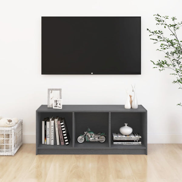 Grauer TV-Schrank Kiefer Massivholz 104cm