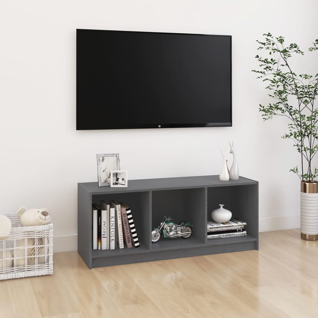 Grauer TV-Schrank Kiefer Massivholz 104cm