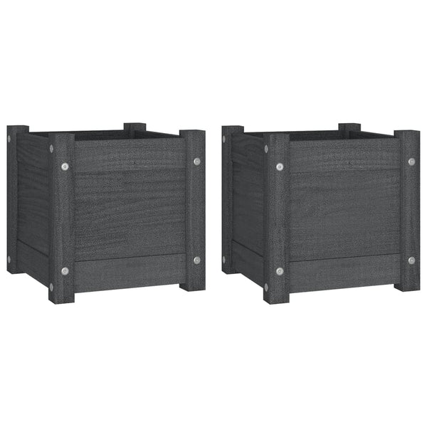 Pflanzkübel 2er Set Grau 31x31cm Kiefernholz