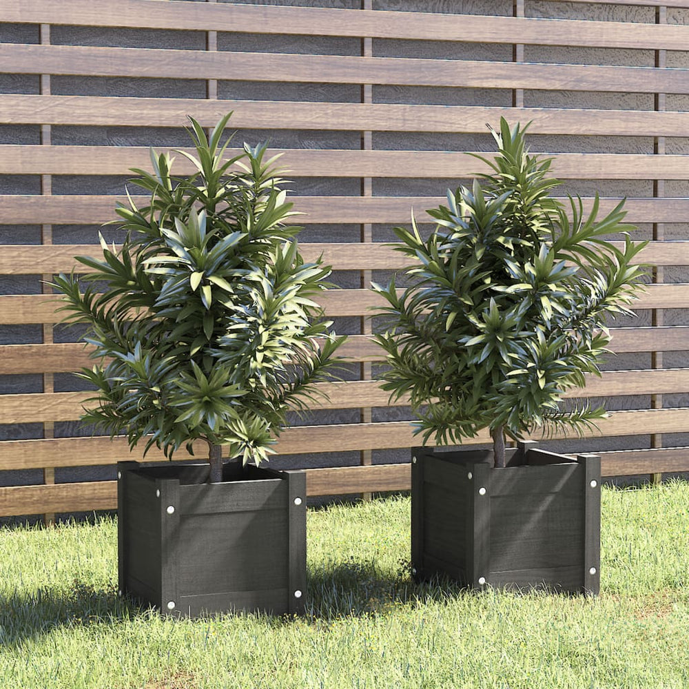 Pflanzkübel 2er Set Grau 31x31cm Kiefernholz