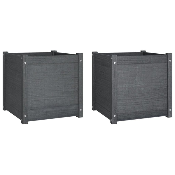 Pflanzkübel Set Grau 50x50x50cm Kiefer Massivholz