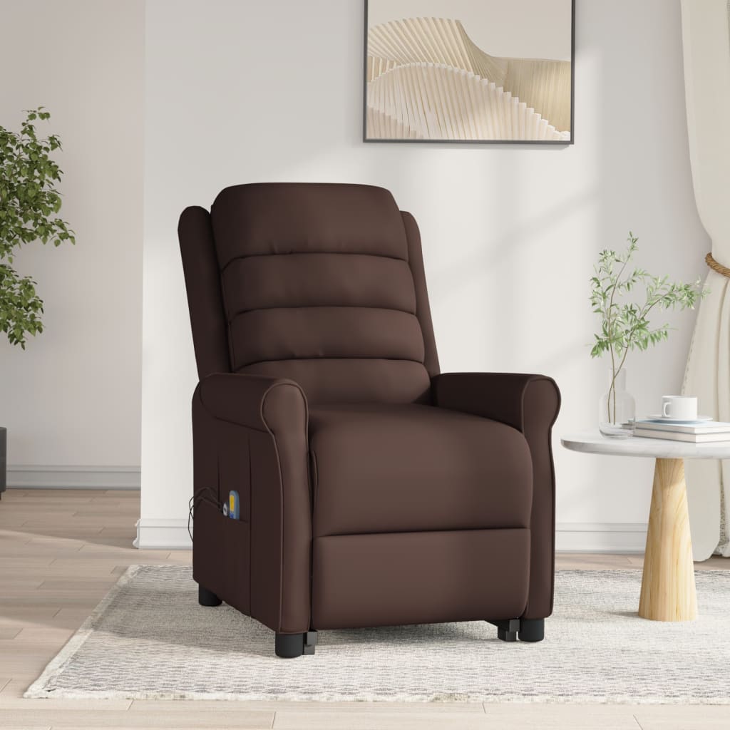 Massagesessel mit Aufstehhilfe Braun Kunstleder