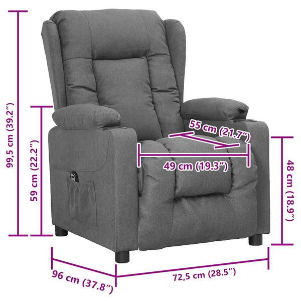 vidaXL Fauteuil releveur gris clair tissu
