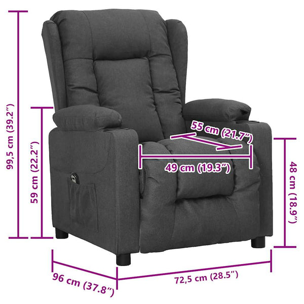 vidaXL Recliner Dark Grey Fabric