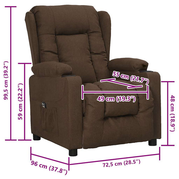 vidaXL Fauteuil releveur marron en tissu
