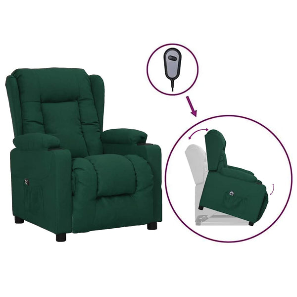 vidaXL Fauteuil releveur en tissu vert foncé