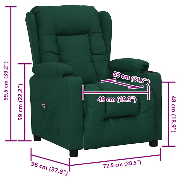 vidaXL Fauteuil releveur en tissu vert foncé