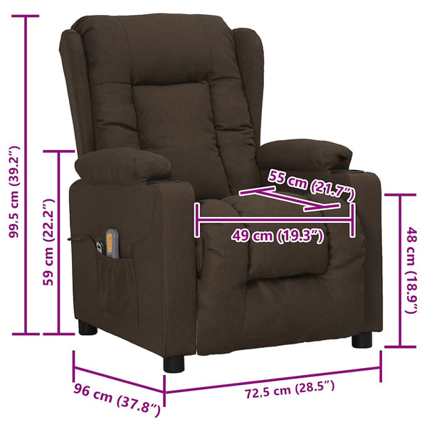 Massagesessel mit Aufstehhilfe Dunkelbraun Stoff