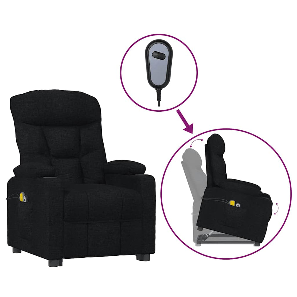 Massagesessel mit Aufstehhilfe Schwarz Stoff