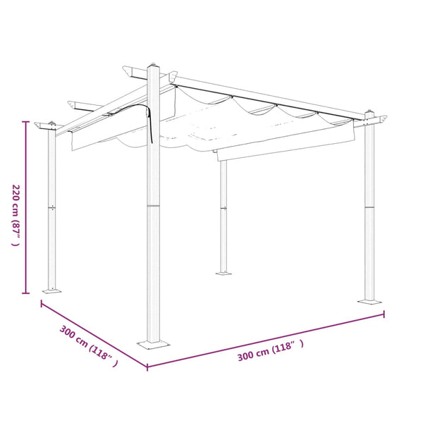 Pavillon mit Ausziehbarem Dach 3x3 m Creme