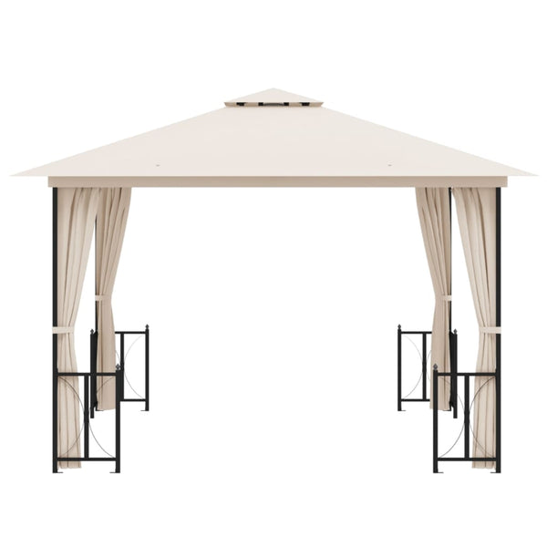 Pavillon mit Seitenwänden & Doppeldach 3x3 m Creme