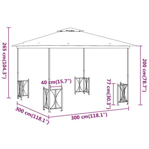 Pavillon mit Seitenwänden & Doppeldach 3x3 m Creme