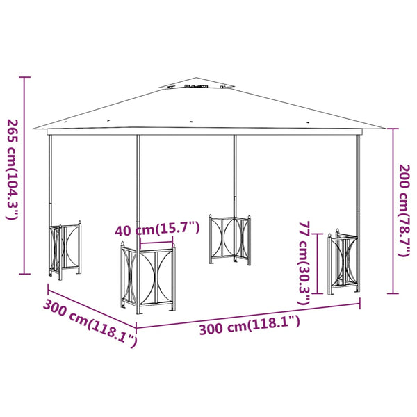 Pavillon mit Seitenwänden & Doppeldach 3x3 m Creme