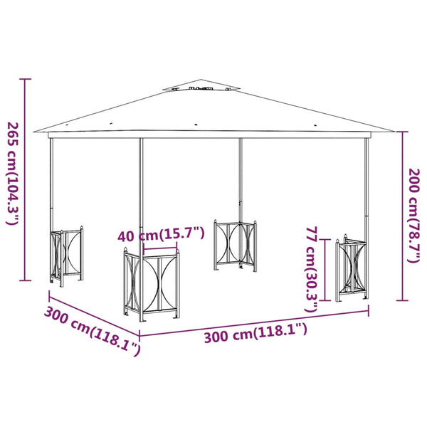 Pavillon mit Seitenwänden & Doppeldach 3x3 m Anthrazit