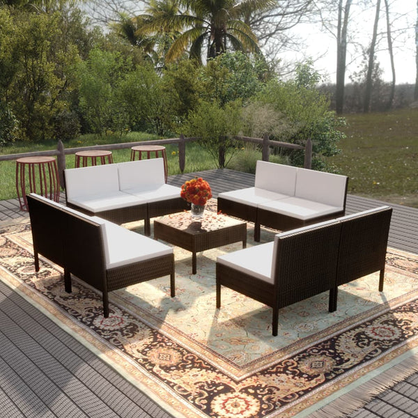 9-tlg. Garten-Lounge-Set mit Auflagen Poly Rattan Schwarz