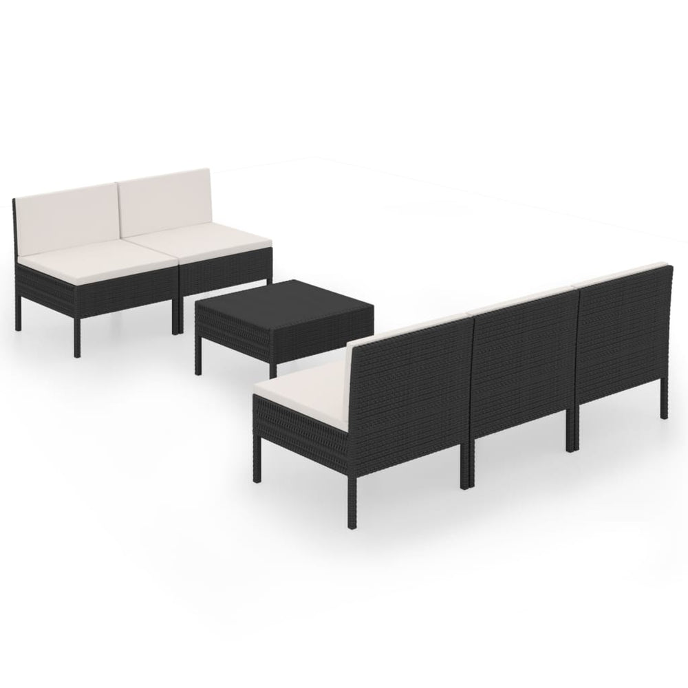 6-tlg. Garten-Lounge-Set mit Auflagen Poly Rattan Schwarz