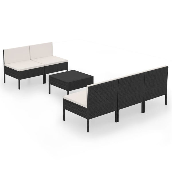 6-tlg. Garten-Lounge-Set mit Auflagen Poly Rattan Schwarz