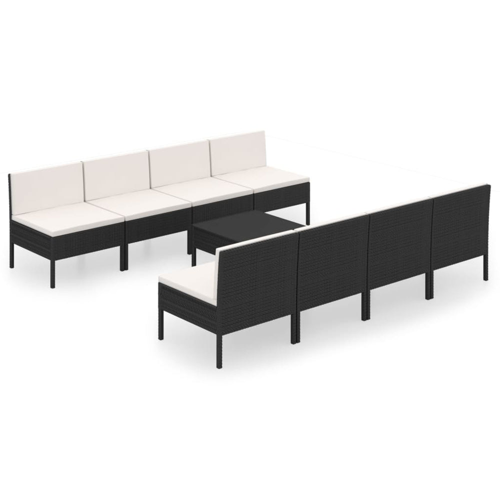 9-tlg. Garten-Lounge-Set mit Auflagen Poly Rattan Schwarz
