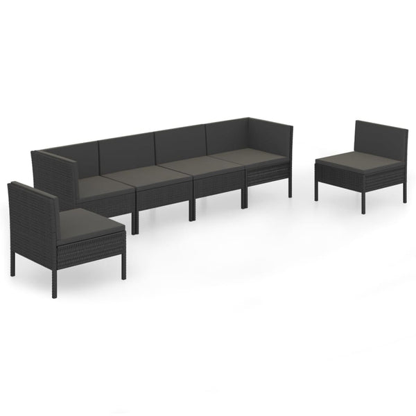 6-tlg. Garten-Lounge-Set mit Auflagen Poly Rattan Schwarz