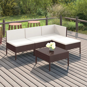 5-tlg. Garten-Lounge-Set mit Auflagen Poly Rattan Braun