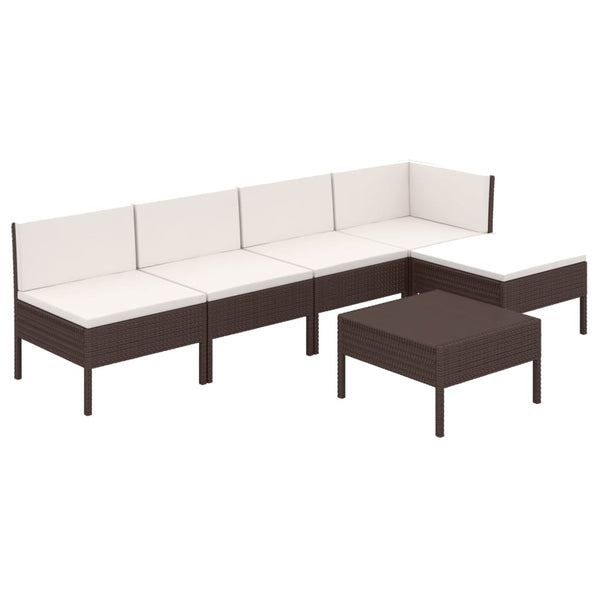 6-tlg. Garten-Lounge-Set mit Auflagen Poly Rattan Braun