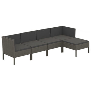 5-tlg. Garten-Lounge-Set mit Auflagen Poly Rattan Grau
