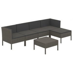 6-tlg. Garten-Lounge-Set mit Auflagen Poly Rattan Grau