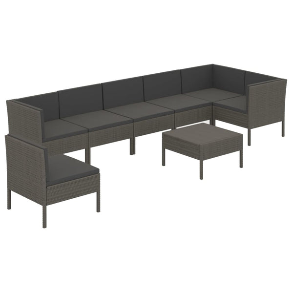 8-tlg. Garten-Lounge-Set mit Auflagen Poly Rattan Grau