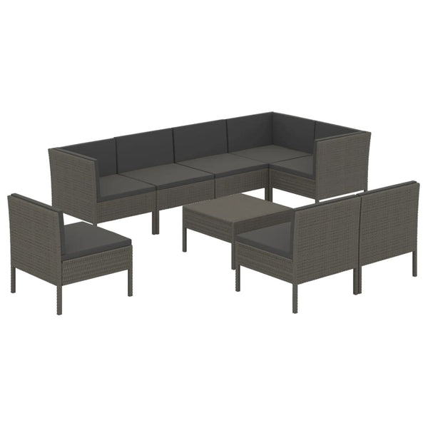 9-tlg. Garten-Lounge-Set mit Auflagen Poly Rattan Grau