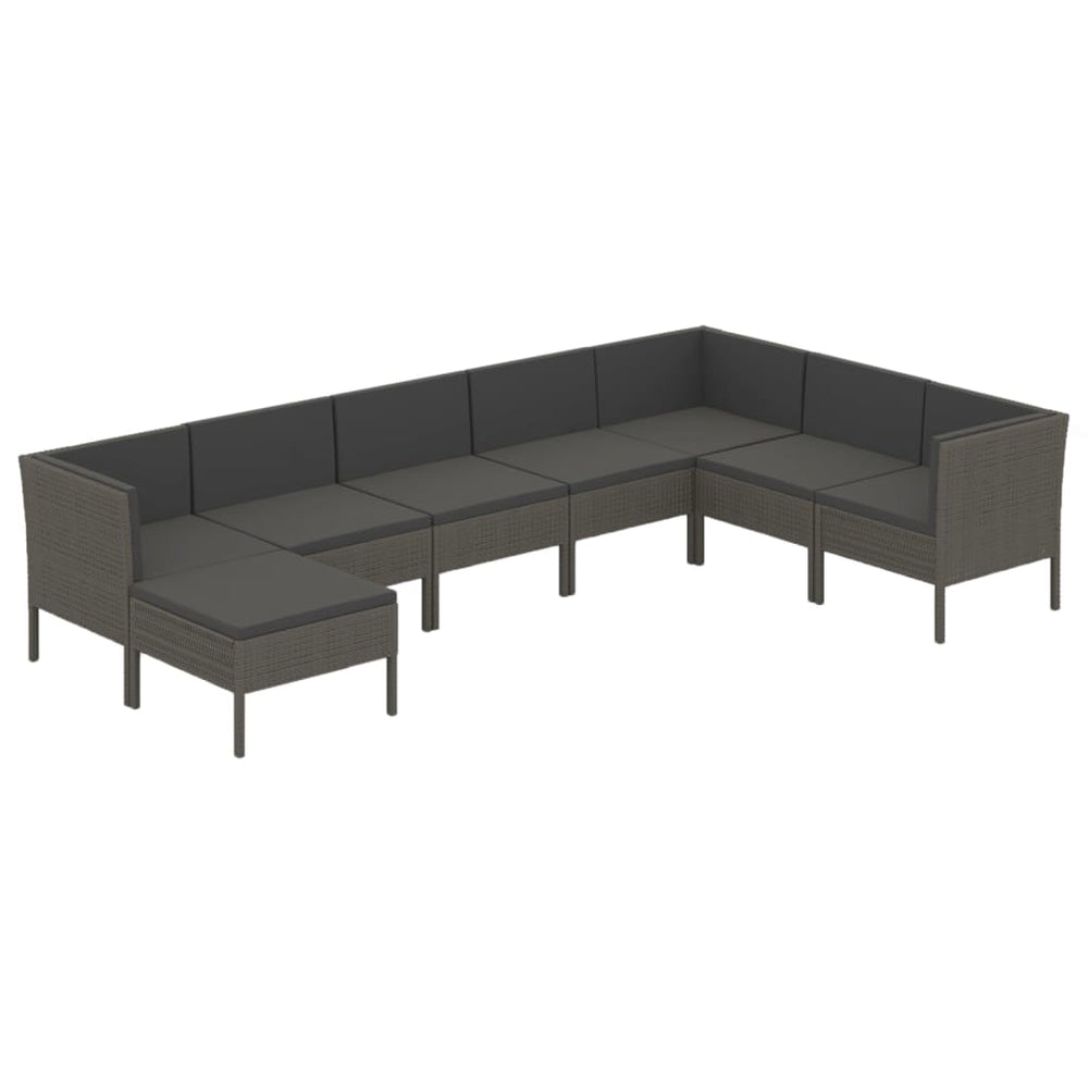 8-tlg. Garten-Lounge-Set mit Auflagen Poly Rattan Grau