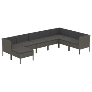 8-tlg. Garten-Lounge-Set mit Auflagen Poly Rattan Grau