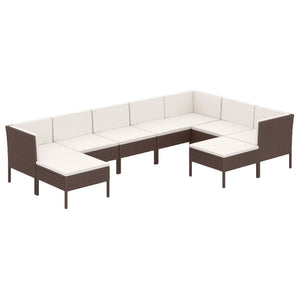 9-tlg. Garten-Lounge-Set mit Auflagen Poly Rattan Braun