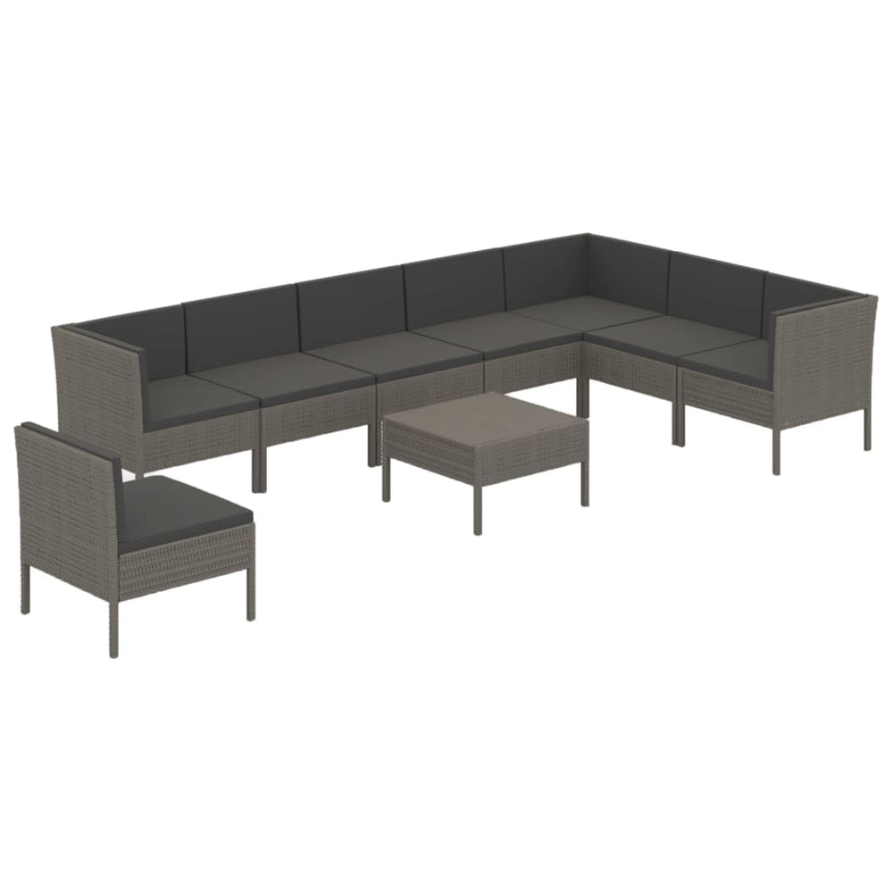 9-tlg. Garten-Lounge-Set mit Auflagen Poly Rattan Grau