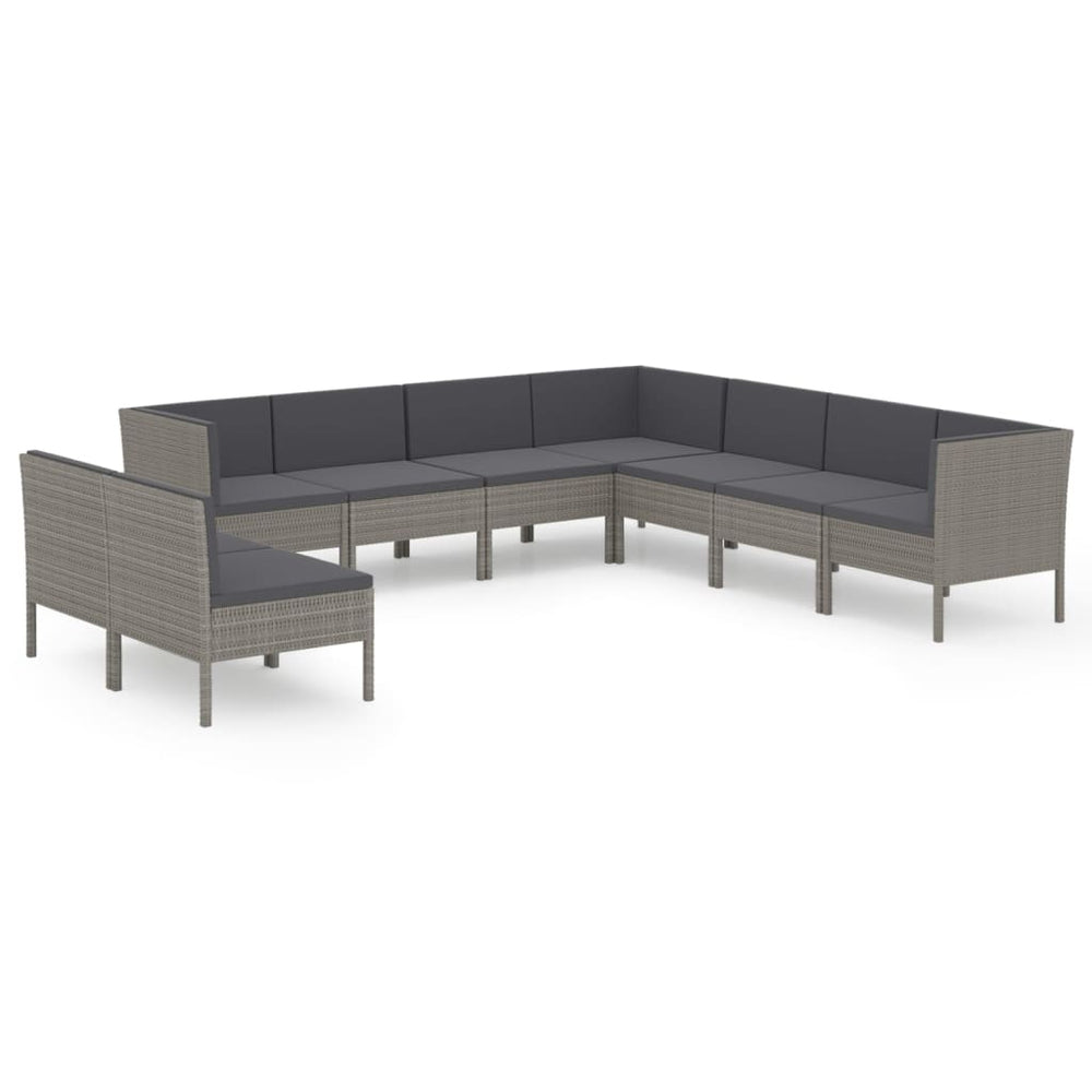 9-tlg. Garten-Lounge-Set mit Auflagen Poly Rattan Grau