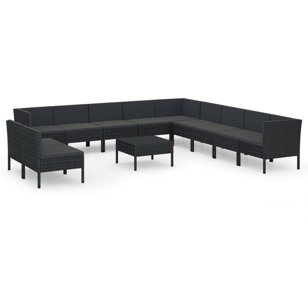 vidaXL Salon de jardin 12 pcs avec coussins résine tressée noir