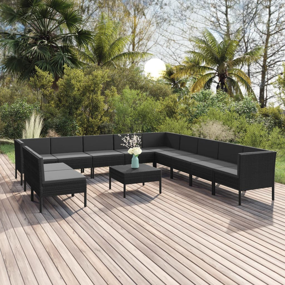 vidaXL Salon de jardin 12 pcs avec coussins résine tressée noir