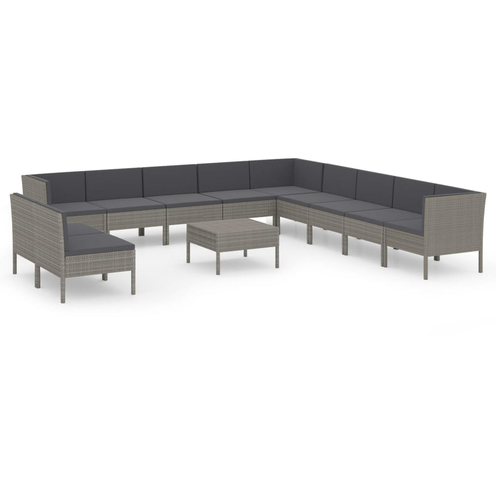 vidaXL Salon de jardin 12 pcs avec coussins résine tressée Gris