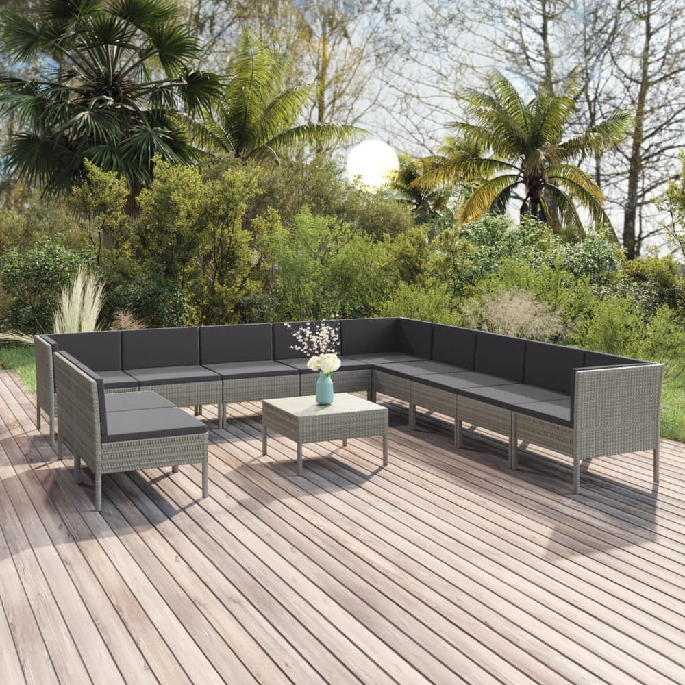 vidaXL Salon de jardin 12 pcs avec coussins résine tressée Gris