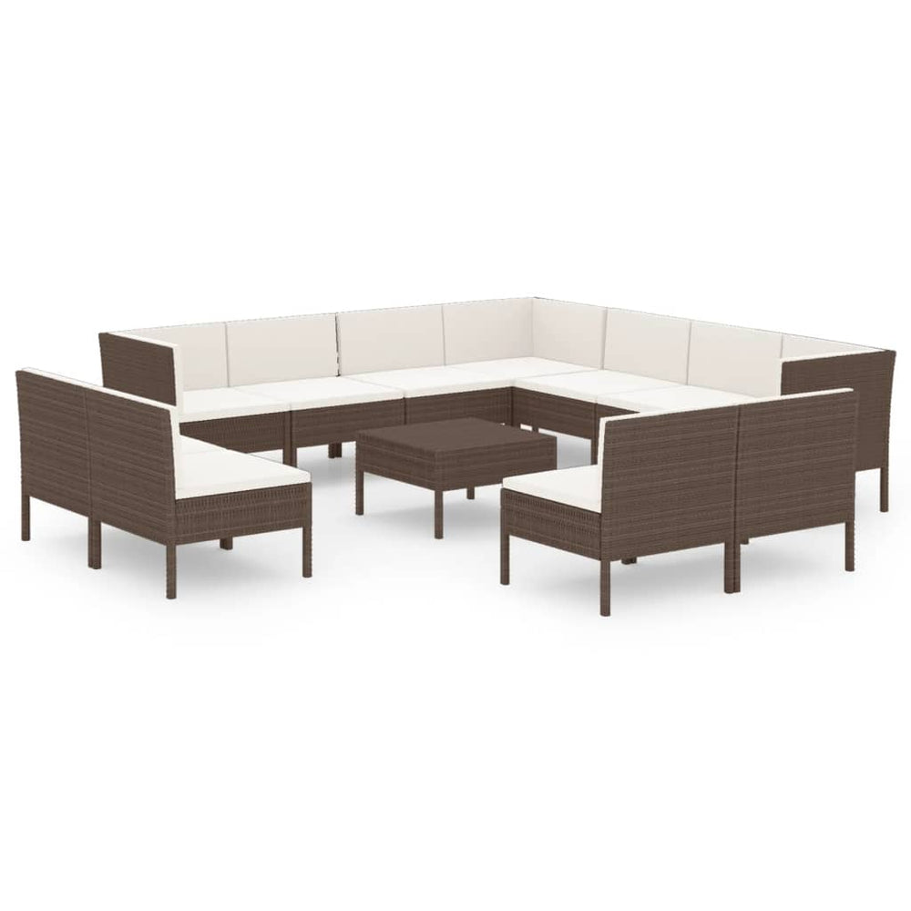 vidaXL Salon de jardin 12 pcs avec coussins résine tressée Marron