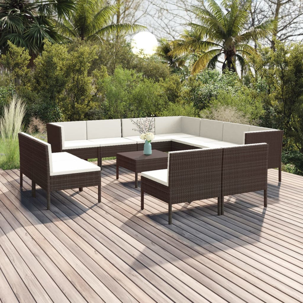 vidaXL Salon de jardin 12 pcs avec coussins résine tressée Marron