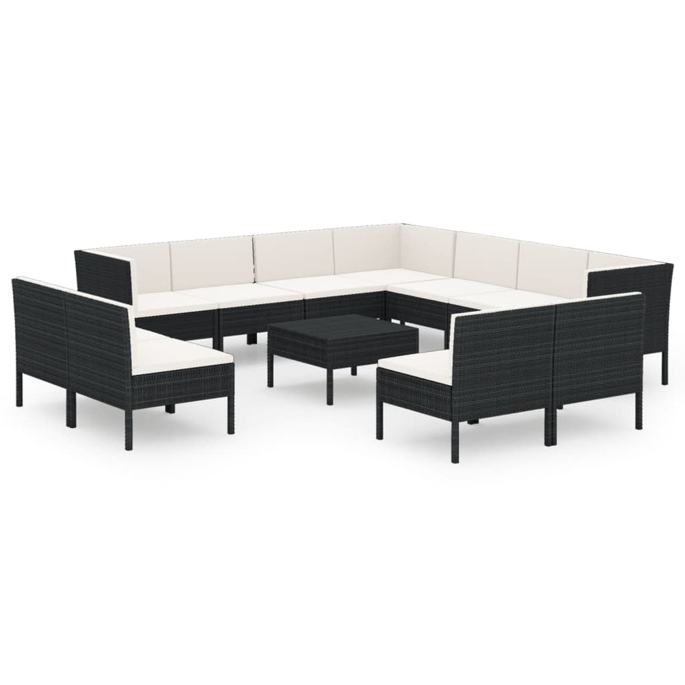 vidaXL Salon de jardin 12 pcs avec coussins résine tressée noir