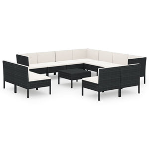 12-tlg. Garten-Lounge-Set mit Auflagen Poly Rattan Schwarz