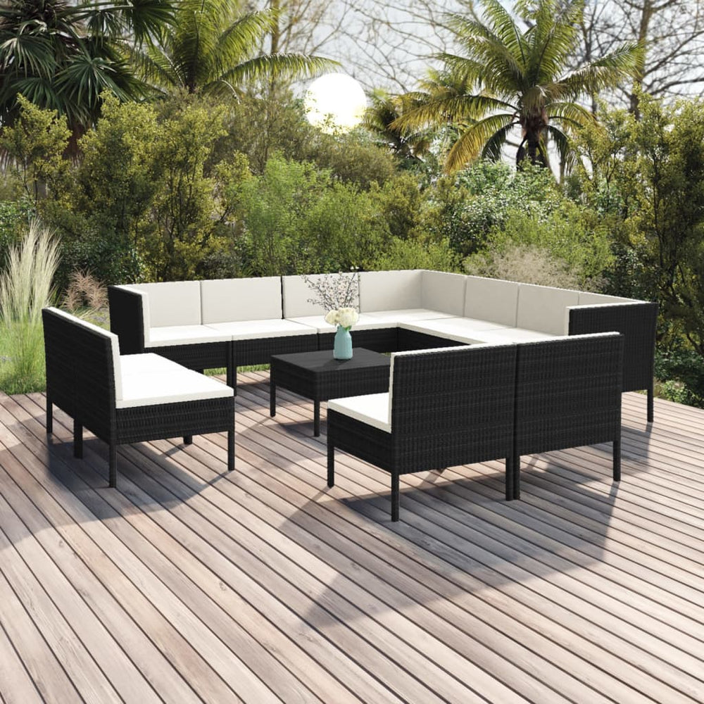 vidaXL Salon de jardin 12 pcs avec coussins résine tressée noir