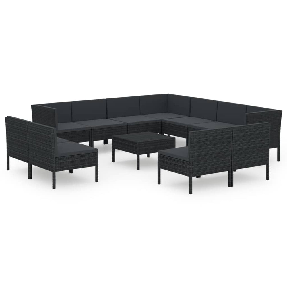 vidaXL Salon de jardin 12 pcs avec coussins résine tressée noir