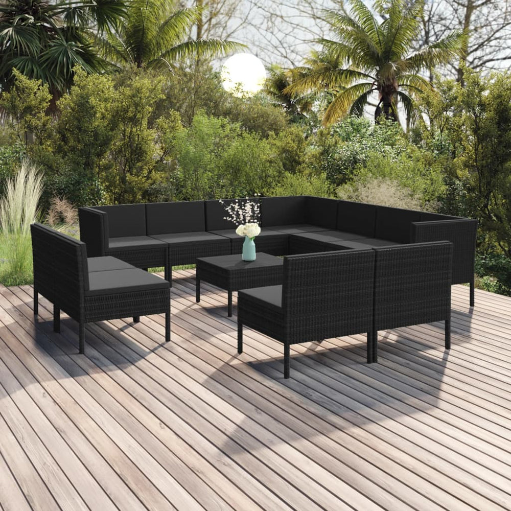 vidaXL Salon de jardin 12 pcs avec coussins résine tressée noir