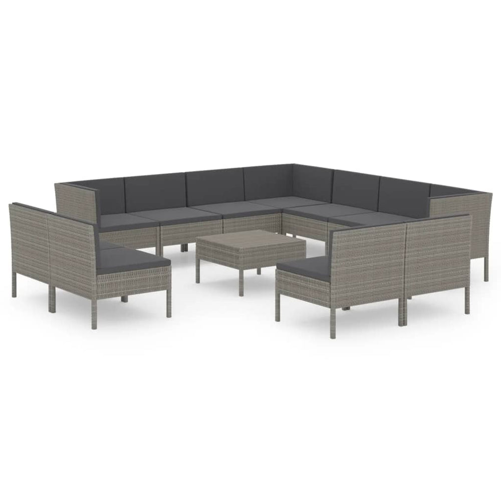 vidaXL Salon de jardin 12 pcs avec coussins résine tressée Gris