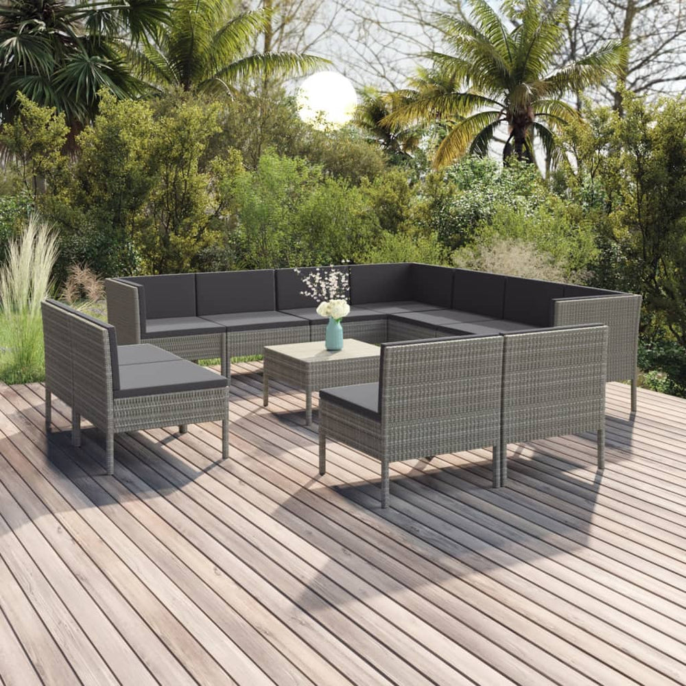 vidaXL Salon de jardin 12 pcs avec coussins résine tressée Gris