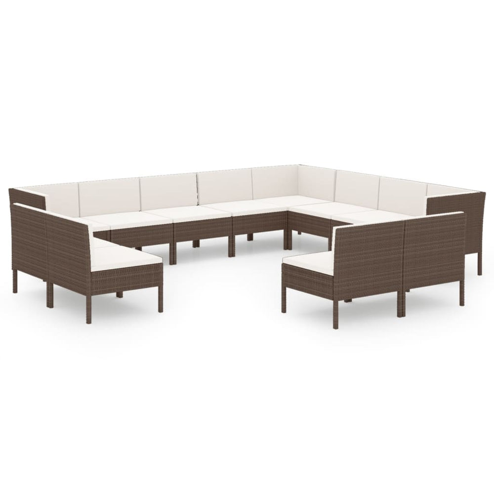 vidaXL Salon de jardin 12 pcs avec coussins résine tressée Marron