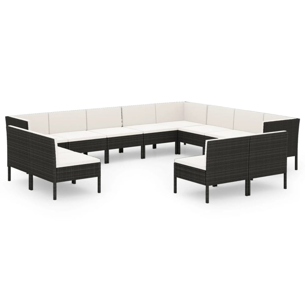 vidaXL Salon de jardin 12 pcs avec coussins résine tressée noir