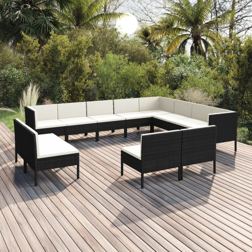 vidaXL Salon de jardin 12 pcs avec coussins résine tressée noir